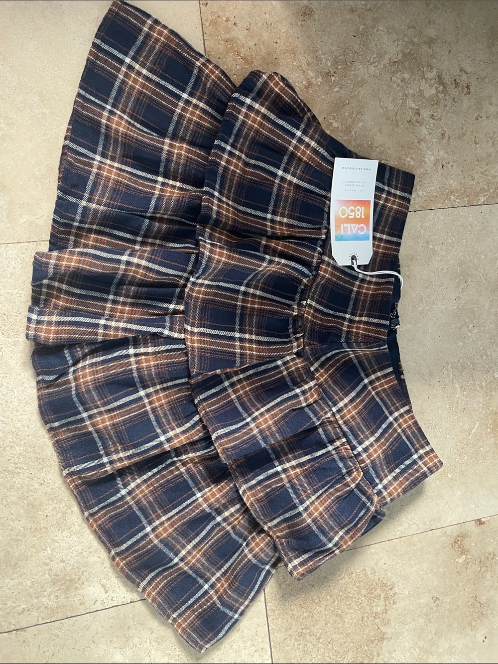 Plaid Tiered Mini Skirt in Navy and Brown